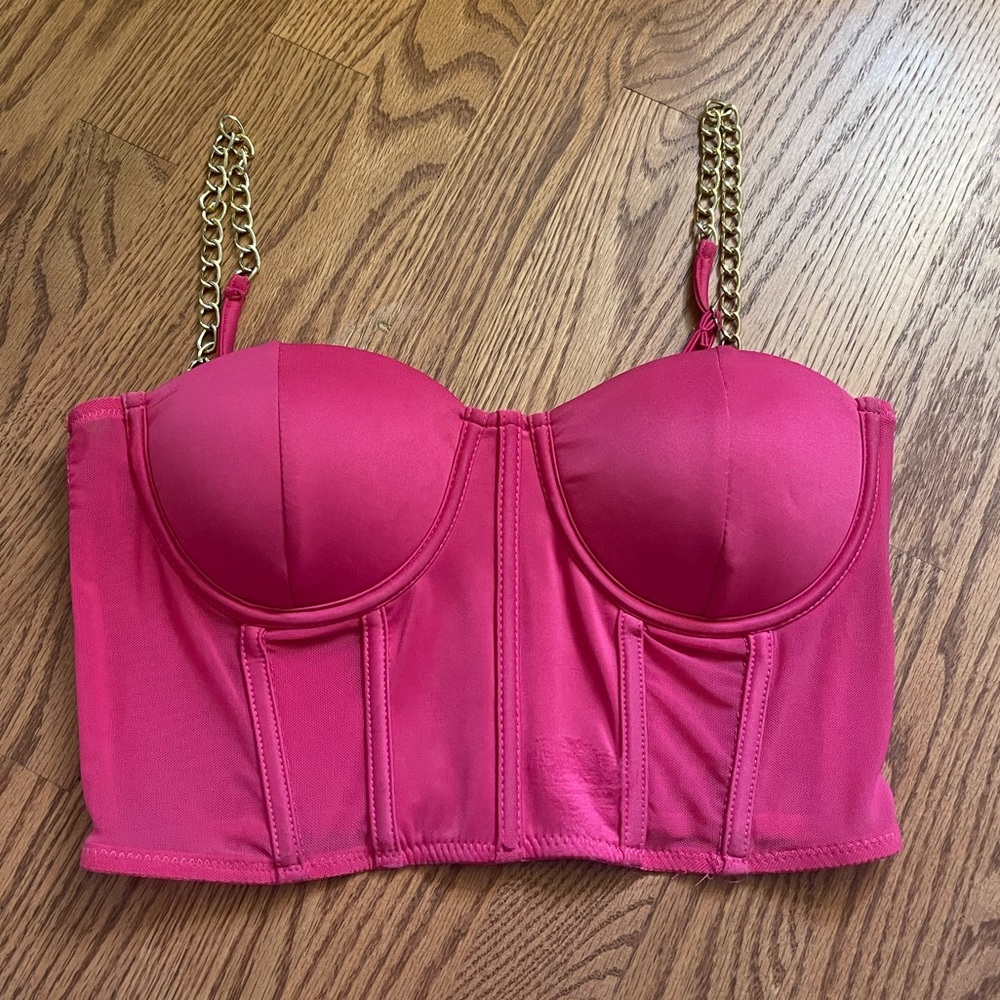Pink corset top with chain straps